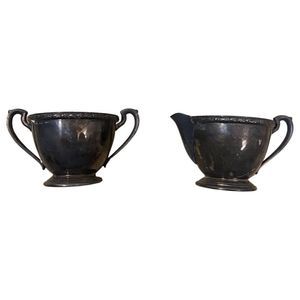 Vintage Classic Design Sugar and Creamer Silver Plate Set Stamped Vintage